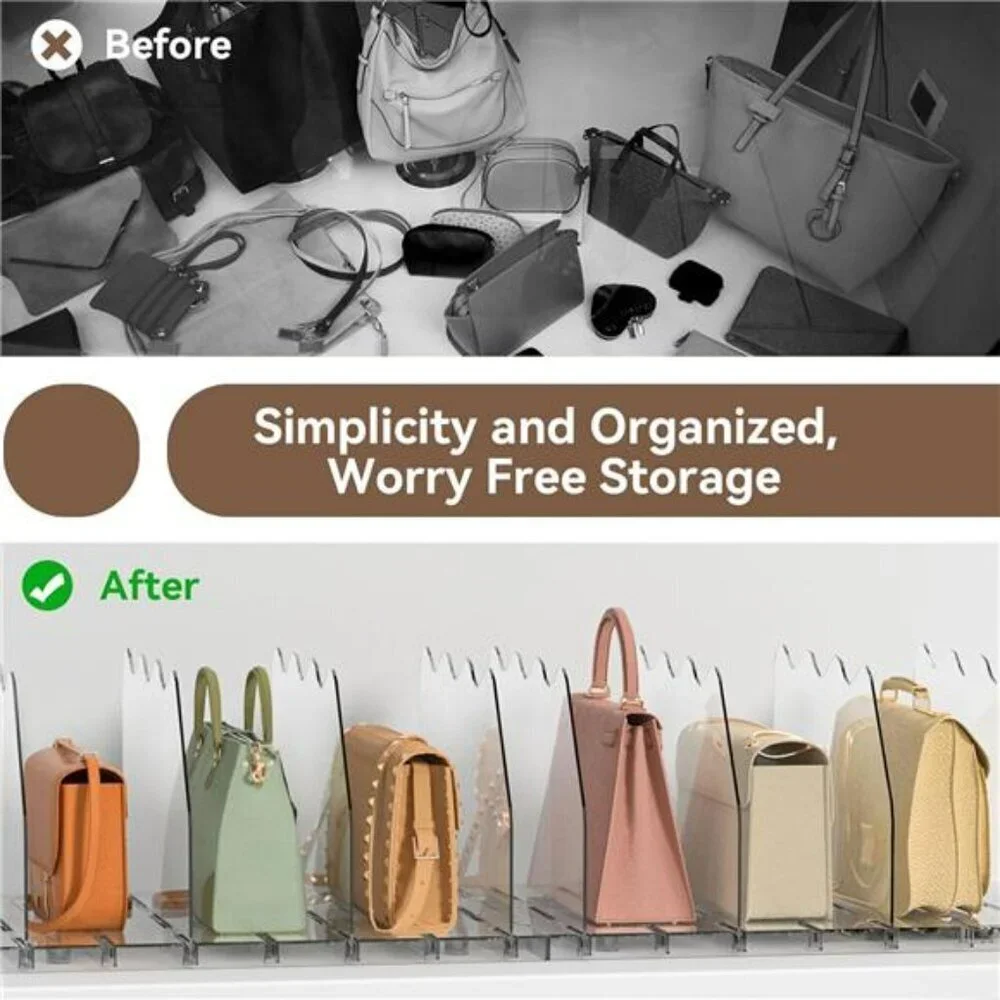 SOYO Clear Purse Organizer Adjustable Acrylic Shelf Divider for Closet Storage
